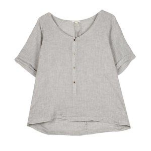 Eileen Fisher Gray Linen Short Sleeve Blouse